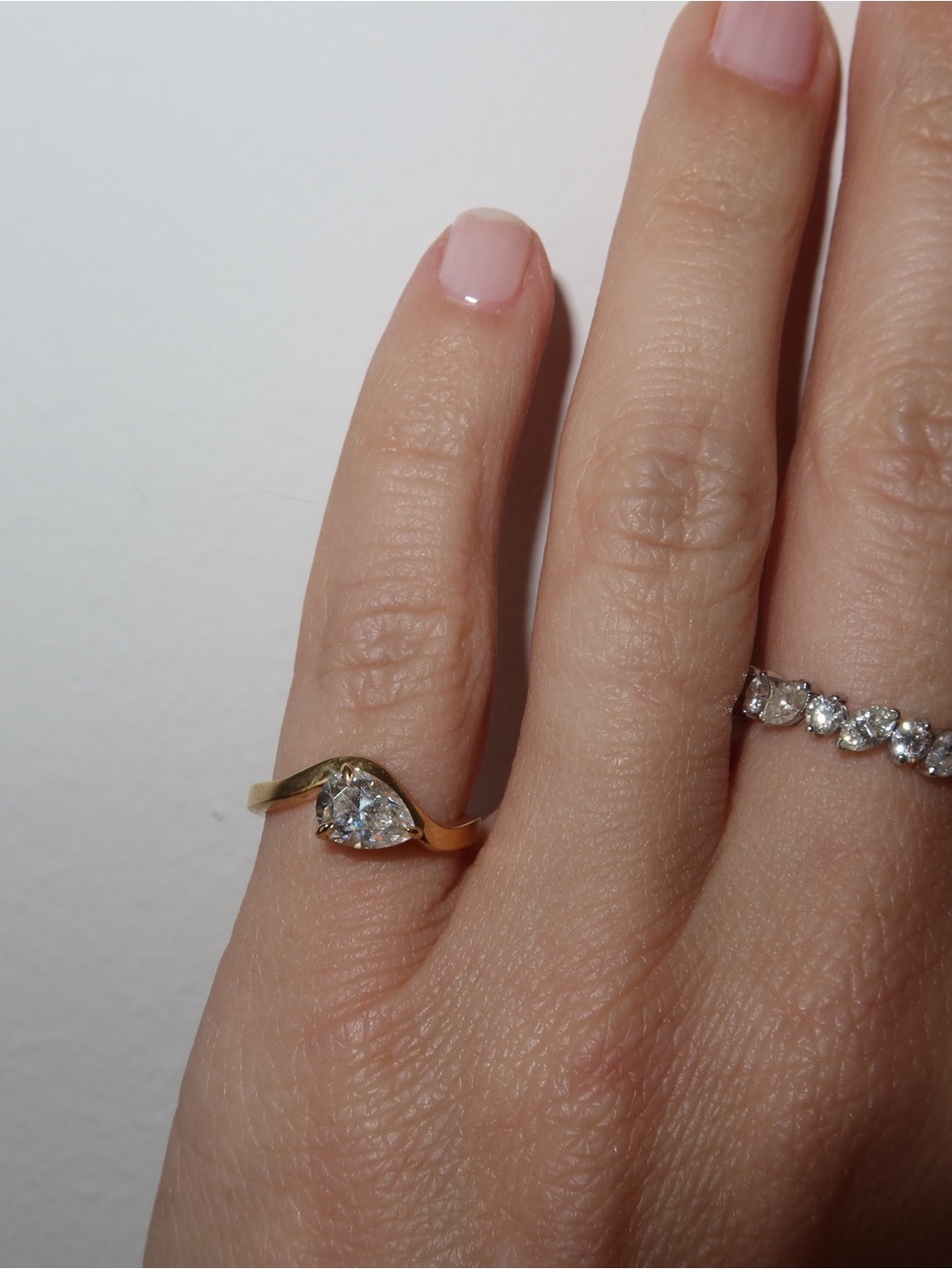 East West Pear Moissanite Pinky Ring | 1 CT | Gold Vermeil | Size 3.25